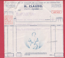 Facture Laiterie De La Vallée De La Vire Et Du Cotentin, H. Claudel à La Meauffe Près Pont Hébert - Alimentaire