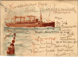 T4 1898 (Vorläufer) Norddeutscher Lloyd Dampfer "Kaiser Wilhelm Der Grosse" / German Steamship Litho (vágott / Cut) - Ohne Zuordnung