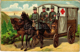 ** T2/T3 Vöröskeresztes Katonák Lovaskocsival / K.u.K. Military, Red Cross Soldiers With Horse-drawn Carriage. Litho (EM - Zonder Classificatie