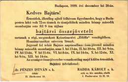 T3/T4 1939 Budapest, Kedves Bajtárs! A Volt 72-es Tisztek és Tisztjelöltek Bajtársi összejövetelének Meghívója A Kriszti - Sin Clasificación