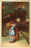 T2/T3 1930 Gyerekek A Vasútállomáson, érkező Gőzmozdony, Vonat. Olasz Művészlap, Barasits Kiadása / Children At The Rail - Non Classificati