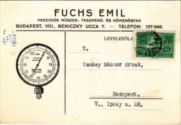 T2/T3 1949 Fuchs Emil Precíziós Műszer, Feszmérő- és Hőmérőgyár Reklámja. Budapest VIII. Beniczky Utca 7. (EK) - Zonder Classificatie