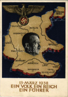 * T3 1938 März 13. Ein Volk, Ein Reich, Ein Führer! / Adolf Hitler, NSDAP German Nazi Party Propaganda, Map, Swastika. 6 - Zonder Classificatie