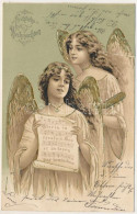 T4 1904 Fröhliche Weihnachten / Christmas Greeting With Angels And Music Sheet. Golden Embossed Litho (b) - Unclassified