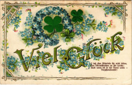 T3 1905 Viel Glück / New Year Greeting With Flowers, Clovers. Serie 82. Art Nouveau Embossed Floral Silk Card, Litho (fl - Sin Clasificación