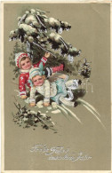 * T3 New Year, Sledging Children, HWB Ser. 4528. Silver Decoration, Litho (EB) - Zonder Classificatie