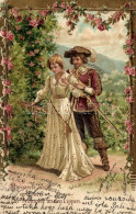 * T3 Margarete Musst Die Trompete An Den Lippen / Romantic Art Postcard, Couple, Golden Decorated Floral Emb. Litho (EB) - Zonder Classificatie
