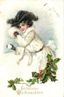 T3 Christmas, Snowballing Lady, Emb. Litho (small Tear) - Zonder Classificatie
