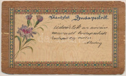 * T4 1899 (Vorläufer) Virágos üdvözlőlap Fakéregből / Wooden Greeting Card Made Out Of Tree Bark With Flower (EM) - Unclassified