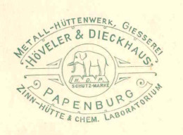 324  Eléphant: Cp D'Allemagne, 1917 - Commercial Postcard From Papenburg, Germany. Tin Smelting, Casting Fonderie - Eléphants