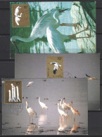 CHINE. N°2787-9 De 1986 Sur 3 Cartes Maximums. Grue Blanche. - Grues Et Gruiformes