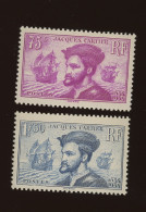 1934   France, Jacques Cartier, 296 / 297**, Cote 310 €, (trace Adh), - 1932-39 Peace