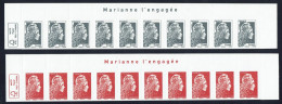 Marianne L'Engagée ADH De Feuilles  - Bande De 10 HDF  A Au Lieu De @ - Ecopli Et TVP Rouge YT 1597A Et YT 1599A - 2018-2023 Marianne L'Engagée
