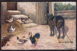 Postcard - Art - V. Kopecky - Horse With Chickens - Pferde