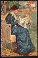 Postcard - Circa 1910 - Art - R. Kominek - Woman Sawing - Women