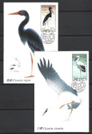 CHINE. N°3105-6 De 1992 Sur 2 Cartes Maximums. Cigogne. - Storks & Long-legged Wading Birds
