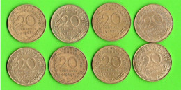 FRANCE 20 CENTIMES. MARIANNE LAGRIFFOUL. 1997, 1982, 1981, 1997, 1985, 1969, 1997, 1968. LOT DE 8 PIÈCES - Réf. N°281B - - 20 Centimes