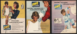 LOT De 5 Pubs Toutes Differentes 1958 LESSIVE OMO Savonnerie Lever Enfant Femme Pin Up Dessin Couronne - Publicités