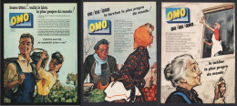 LOT De 5 Pubs Toutes Differentes 1958 LESSIVE OMO Savonnerie Lever Chasse Femme Pin Up Dessin Couronne - Publicidad