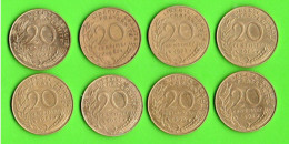 FRANCE 20 CENTIMES. MARIANNE LAGRIFFOUL. 1963, 1982, 1986, 1987, 2000, 1996, 1994, 1997. LOT DE 8 PIÈCES - Réf. N°285B - - 20 Centimes