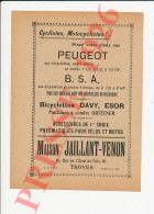 Publicité 1926 Jaillant-Venon Troyes Peugeot Bicyclettes Cyclo-Motos BSA Moto Davy Esor Machines à Coudre Gritzner - Non Classés