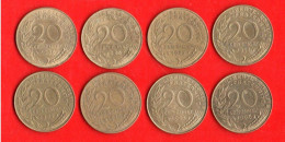 FRANCE 20 CENTIMES. MARIANNE LAGRIFFOUL. 1976, 1982, 1985, 1983, 1991, 1996, 1989, 1997. LOT DE 8 PIÈCES - Réf. N°286B - - 20 Centimes