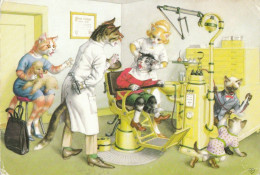 Old Artistic Postcard Cats At A Dentist - Chats