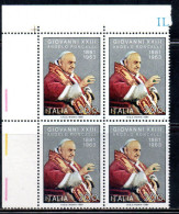 ITALIA REPUBBLICA ITALY REPUBLIC 1981 PAPA GIOVANNI XXIII POPE JOHN QUARTINA ANGOLO DI FOGLIO BLOCK MNH - 1981-90: Ungebraucht