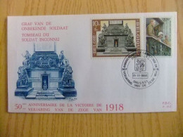 S4 BELGICA BELGIQUE FDC 1968 / TUMBA AL SOLDADO DESCONOCIDO / OVERWINNING 1918 / COB 1474 + 1477 - 1. Weltkrieg