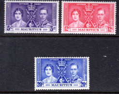 MAURITIUS - 1937 CORONATION SET (3V) LIGHTLY MOUNTED MINT LMM * SG 249-251 - Mauricio (...-1967)