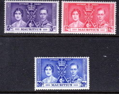 MAURITIUS - 1937 CORONATION SET (3V) LIGHTLY MOUNTED MINT LMM * SG 249-251 - Mauritius (...-1967)