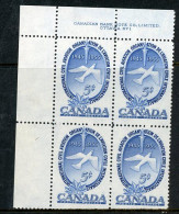 Canada 1954 MNH Plate Block  "United Nations-ICAO" - Unused Stamps