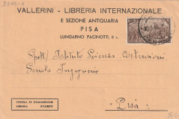 CARTOLINA POSTALE 1949 L.8 RISORGIMENTO TIMBRO PISA (YK487 - 1946-60: Storia Postale