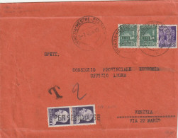 LETTERA 1945 LUOGOTENENZA 50+2X25 MON DISTR+2X1 USATI COME SEGNATASSE TIMBRO VENEZIA MESTRE (YK430 - Storia Postale