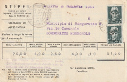 BOLLETTA SOCIETA TELEFONICA STIPEL RSI 1944 2X15 C TIMBRO PAVIA (YK361 - Marcofilía