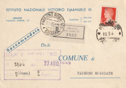 RACCOMANDATA 1943 RSI L.1,75 TIMBRO PADERNO ROBBIATE COMO (YK366 - Marcofilía