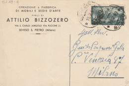 CARTOLINA POSTALE 1949 L.12 RISORGIMENTO TIMBRO SEVESO MILANO (YK226 - 1946-60: Marcophilia