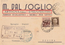 LETTERA 1945 LUOGOTENENZA 10 REP+30 TIMBRO POSINA VICENZA ARTEGNA UDINE (YK180 - Marcofilía