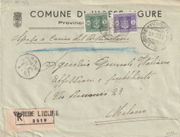RACCOMANDATA LUOGOTENENZA 1945 SEGNATASSE 2+5 TIMBRO VARESE LIGURE (YK175 - Marcophilie