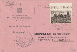 AVVISO RICEVIMENTO 1952 L.25 MICHETTI TIMBRO BOLOGNA (YK168 - 1946-60: Marcophilia