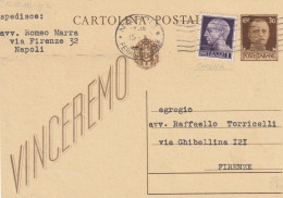 INTERO POSTALE 1945 LUOGOTENENZA C.30 REGNO +1 VINCEREMO TIMBRO NAPOLI (YK160 - Poststempel