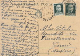 INTERO POSTALE 1945 LUOGOTENENZA C.60+60 TIMBRO CESARO MESSINA AGRIA (YK152 - Marcofilía