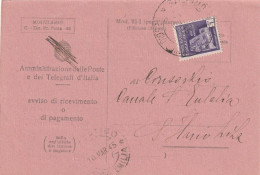 AVVISO RICEVIMENTO 1945 RSI L.1 MON DIST TIMBRO REGGIO EMILIA (YK144 - Marcofilía
