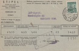 BOLLETTA SOCIETA TELEFONICA STIPEL RSI 1944 25 C MON DISTR TIMBRO MARIANO COMO (YK140 - Storia Postale