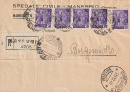 RACCOMANDATA 1944 RSI 5X50 C. TIMBRO MANERBIO BRESCIA BORGOSATOLLO (YK143 - Storia Postale