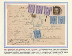 INTERO POSTALE 1945 LUOGOTENENZA C.30 REGNO+SEGNATASSE 3X10+3X50 REGNO TIMBRO GIAMMORO MESSINA (YK91 - Marcofilía