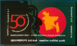 Bangladesch 2024 FIP Exhibition 2023 Golden Jubilee Of Victory MS MNH Map Flag Mujibur Rahman President Head Of State - Expositions Philatéliques