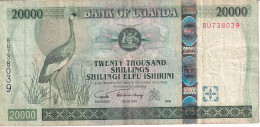 BILLETE DE UGANDA DE 20000 SHILLINGS DEL AÑO 2005 (BANKNOTE) GRULLA CORONADA - Ouganda