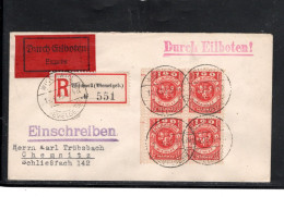 MEMEL ,1923 ,( 14.4. )  " WISCHWILL( MEMELGEBIET ) " Claire Sur 100 M. Bloc De 4 ,   ,rare Lettre Recommandee #1737 - Covers & Documents