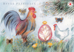 Postal Stationery - Easter Cock - Chicken - Chicks - Butterflies - Red Cross - Suomi Finland - Postage Paid - Postal Stationery